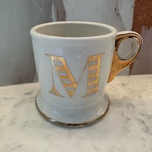 Anthropologie Gold Monogram - M 14oz White Shaving Style Mug Trim Letter Initial